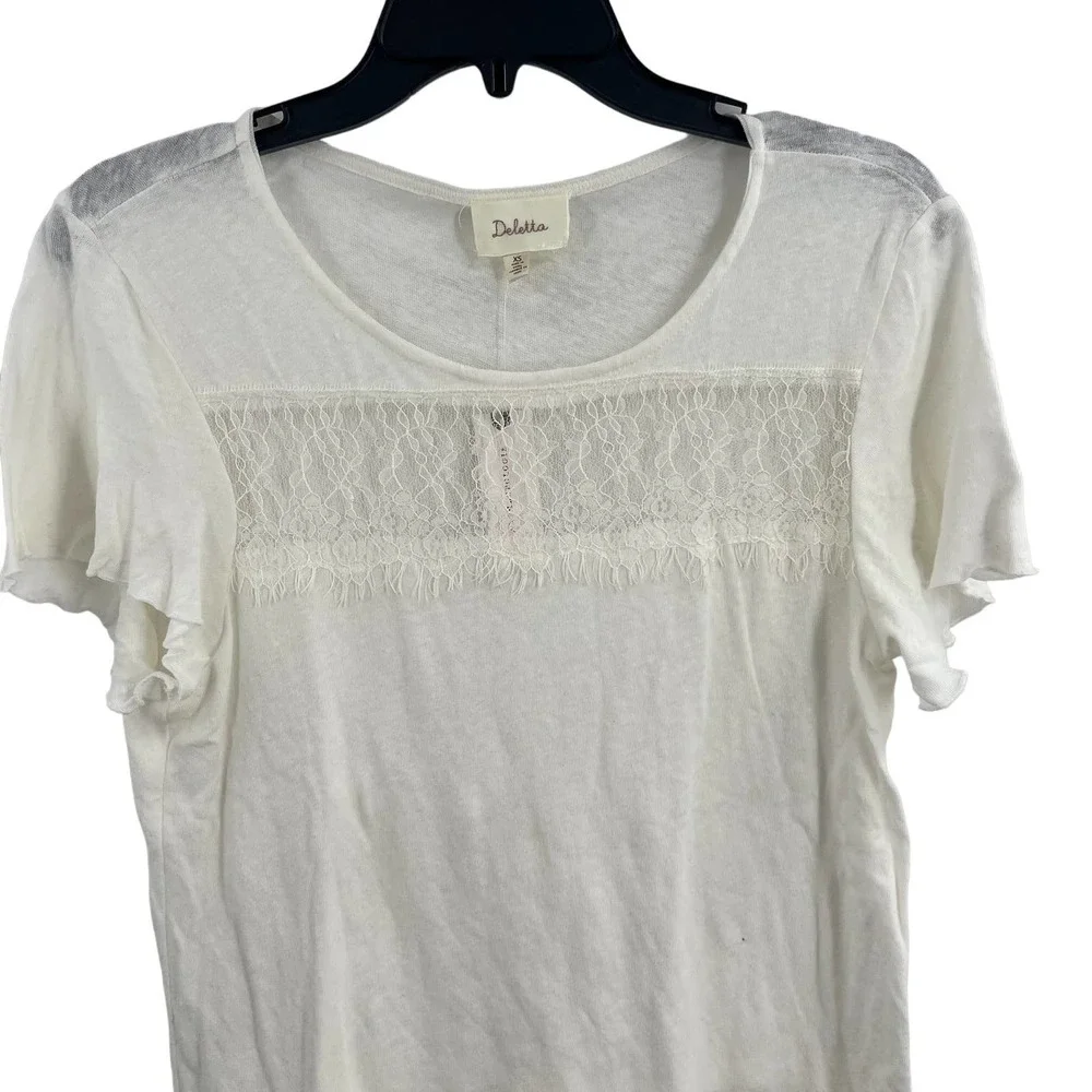 Anthropologie Deletta White‎ Lace Detail Top Size XS New
